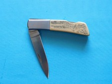 Vintage Gerber Silver Knight folding knife - Ducks in Marsh - Japan picture