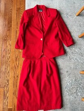 Vintage Wool Skirtsuit Set Red 90s Elegant picture