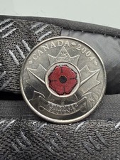 Canada 25 Cents 2004 Remembrance Day Poppy Colorized Quarter BU From Mint Roll picture