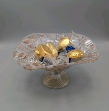 Vintage Murano Zanfirico Latticino Glass Pedestal Compote Bowl & 7 Candies Gold picture