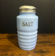 Vintage 1930s Jeannette Glass Delphite Blue Ribbed Beehive Salt Shaker picture