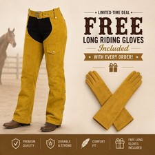 Handmade Suede Western Riding Chaps | Mustard Yellow Leather Ladies Chaps picture