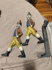 Set Of Antique Cast Metal Hessian Soldier Andiron picture