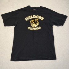 VINTAGE Wildcat Tennis Shirt Medium Black High School Short Sleeve Hanes Beefy T picture