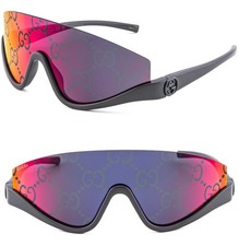 GUCCI 1650 Gray Purple GG Print Mirror Sport Wrap Shield Gg1650S Sunglasses 009 picture