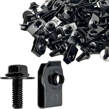 100 Pcs M6-1.0 Body Bolts and U Nuts Kits, Bumper Fender Liner Push Pull -Black picture