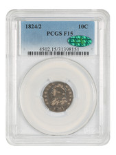 1824/2 10C PCGS/CAC Fine 15 - Capped Bust Dime picture