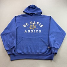 Vintage UC Davis Aggies Hoodie Sweatshirt Mens Medium Blue Russell Athletic 90s picture