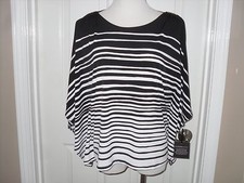 NWT Chico's Knit Kit Paintbrush Stripe Top Black/White Cold Shoulder Small/Med. picture