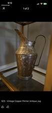 Antique/ Vintage / Antique Handmade Hammered Copper Water Pitcher Jug Heavy picture