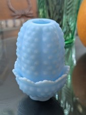 VTG FENTON BLUE SATIN GLASS HOBNAIL FAIRY LAMP picture