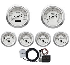 MOTOR METER RACING Classic White 6 Gauge Set 85mm GPS Speedometer MPH °F PSI picture