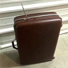 American Tourister Vintage Brown Vinyl Rolling Suitcase Beige Satin Interior picture