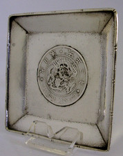 RARE CHINESE EXPORT STERLING SILVER ONE YEN JAPANESE COIN DISH ANTIQUE c1910 picture