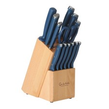 Sur La Table Kitchen 14-Piece Knife Set w/ Beech Wood Block, Blue (14pc Set) picture