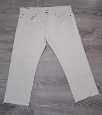 J.Crew Men's White Denim Jeans Cropped G2592 W36 L23 Raw Hem Made in USA picture