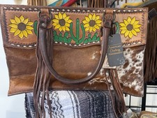American Darling Brown Tooled Fringe Western Crossbody Bag picture