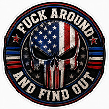 Fk Around and Find Out USA Flag Skull Patriotic Vinyl Sticker Decal FAFO picture