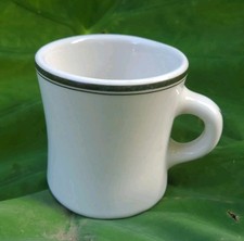 Vintage Victor Diner Mug Green Stripe Ceramic Heavy Restaurant Ware Coffee Cup picture