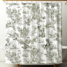 Shower Curtain Vintage French Frog Cotton Print Green 72x72 Inch 12 Metal Hooks picture