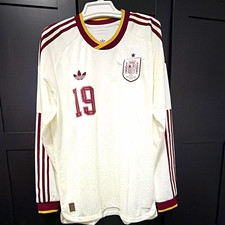 adidas Spain Lamine Yamal #19 Long Sleeve Soccer Jersey XL White Burgundy picture