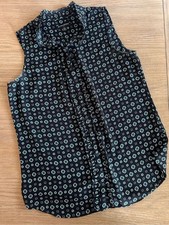 Banana Republic Navy Green Print Sleeveless Blouse Women’s Medium Work Top picture