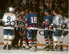 BLUES Bob GASSOFF #3 Goes BALLISTIC on Islanders HOWATT Custom LAB 8X10 FIGHTER picture