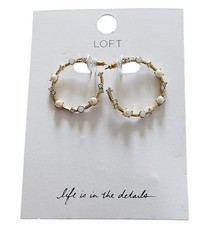 NWT Ann Taylor LOFT Gold Hoops With Crystals Post Earrings $32.95 picture