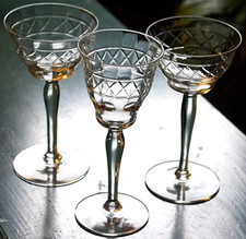 Set 3 Antique LOBMEYR Hand Cut Optic Crystal 3 Wine/Cocktail Glasses CRISSCROSS picture