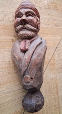 Antique Hand Carved Wood Bearded Man Artist Mark Corner Sculpture Gnome picture