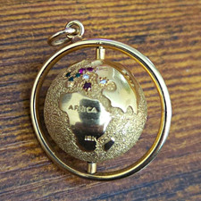 18K Yellow Gold Globe Travel Charm Pendant, Signed Round Charm picture