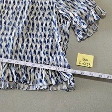 Madewell Blue White Ikat Ruffle Hem Lace Up Peasant Blouse Top Large picture