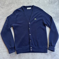Vintage Izod Lacoste Sweater Mens Large Blue Orlon Acrylic Cardigan Logo V Neck picture