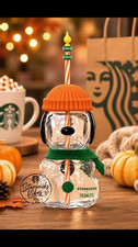 Limited Starbucks  Peanuts Snoopy 3D Glass Tumbler Halloween Gift NEW picture
