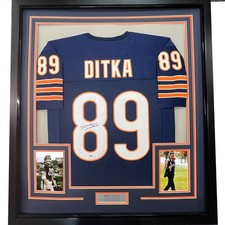 FRAMED Autographed/Signed MIKE DITKA 35x39 Chicago Blue Jersey JSA COA picture