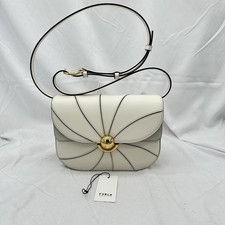 Furla Womens Sfera Panel Pushlock Flap Small Crossbody Bag Leather White/Gold picture