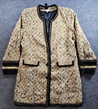 Chico's Artisan Adele jacket 2 Gold Brocade Beaded Sequin Collarless Velvet Trim picture