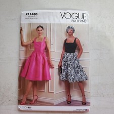 Vogue R11480 Dress Lined Fit Flare Square Neckline Back Zip Misses 14 - 22 UNCUT picture