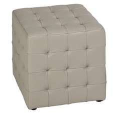 Cortesi Home Charli Tufted Cube Ottoman in 100% Genuine Leather, Light Grey picture