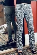 Seven7 Express VTG Sz 30 Cargo Pants Silver Satin Ruched Y2K Low Rise Flare Leg picture
