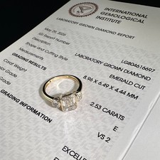 2.53ct IGI VS2 / E Emerald cut Lab Grown Diamond Set into 14k Yellow Gold Ring picture