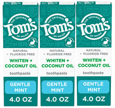 3 x Tom’s of Maine Whiten Plus Coconut Oil Fluoride Free Toothpaste, Gentle Mint picture