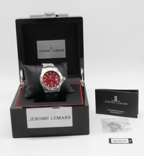 Jerome Lemars Automatic Diver Watch 100m Date Red Dial Silver Bezel SS picture