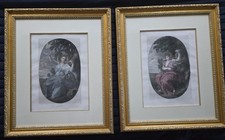 Rare Antique c1860 French Muse Copperplate Engravings Pair Hand-Colored Louvre  picture
