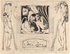Allegory of Summer : Koloman Moser : 1896  Print Viennese Secession Line Drawing picture