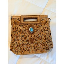 Montana West Cut-Out Embroidered Crossbody Concho Turquoise Western Purse picture