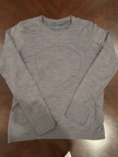 Lululemon Women’s Gray White Striped Long Sleeve Athletic Running Top picture