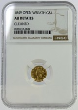 1849 Gold Dollar $1 Liberty Head NGC AU Details Open Wreath with L First Year picture