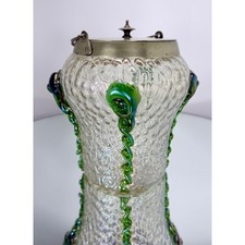 Signed Loetz Austria Martele Art Glass Lidded Jar PreWWI Iridescent Green picture
