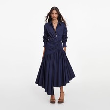 self portrait NAVY COTTON ASYMMETRIC MIDI DRESS $650 Size US 8 UK 12 picture